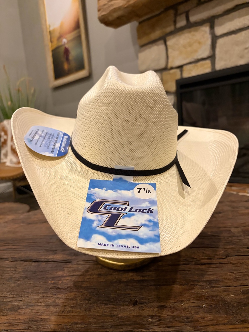 CoolLock Straw Cowboy Hat in Natural with Black Band 7 1/8